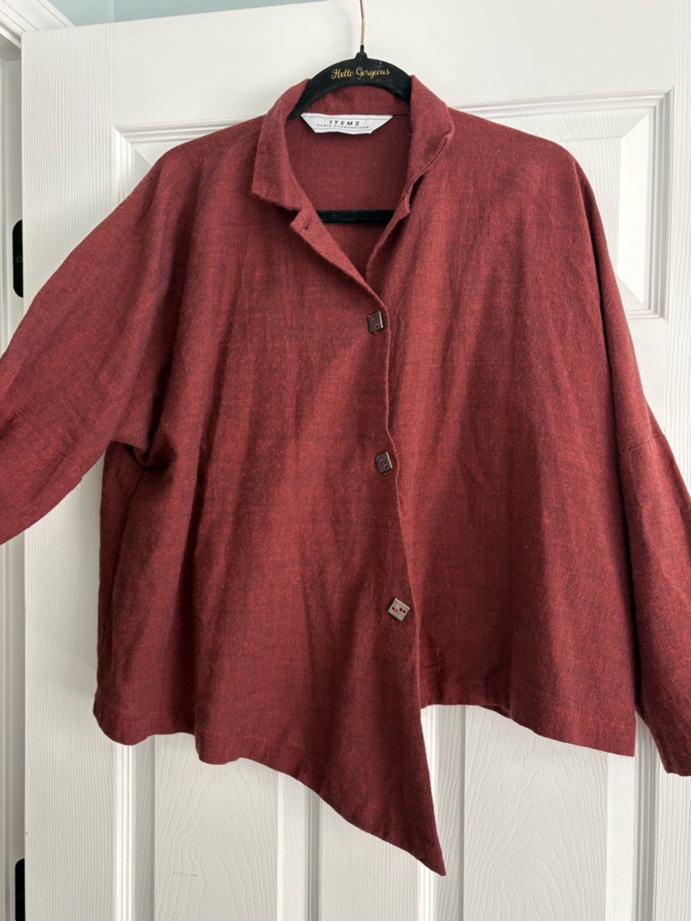Itemz by Chris Baumgartner Lagenlook Asymmetrical Burgundy Jacket One Size